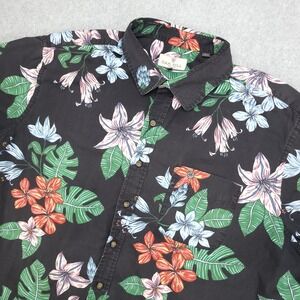 Oak Hill Men's 2XL Black Floral Short Sleeve‎ Button Up Shirt Tropical Hawaiian